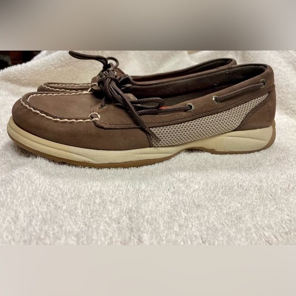 Womens Sperry Top Sider Brown And Tan Leather Boat Shoes Size 8.5M - Picture 4 of 5